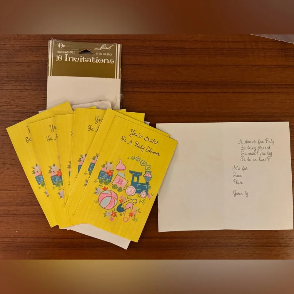 Bundle—Vintage 60s-70s Baby Shower Invitations & Birth Announcements—1 NIB!